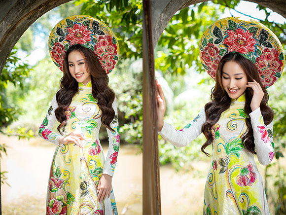 Sức quyến rũ của Hoa hậu Đoàn Hồng Trang trong tà áo dài đài cát