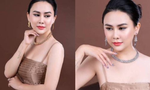 Hoa hậu Lý Kim Ngân lăng-xê mốt vàng vòng cổ đính đá quý
